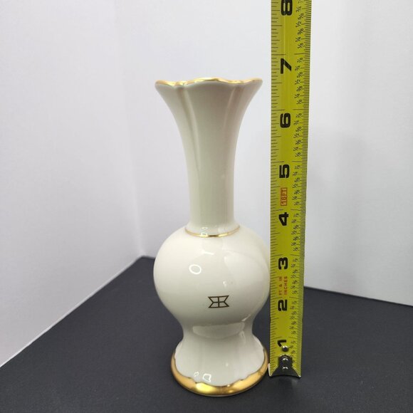 Vintage Baxter Pickard Porcelain Bud Vase White 24K Gold Trim 6.7 inch Made In U - Picture 7 of 8